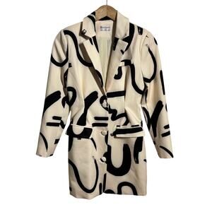 Seven Wonders Blazer Mini Dress Women XS Sand Mei York Cream Black Abstract